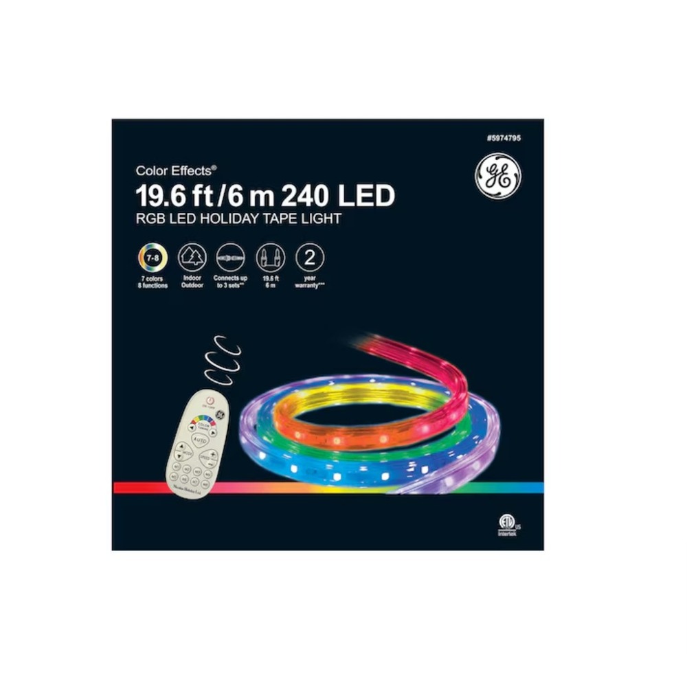 GE Color Effects 240 Light 19.6-ft 7 Color Changing LED‎ Tape Lights Remote